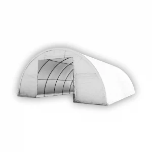 Rundbogenhalle mit verzinkter Stahlkonstruktion – wetterfeste Lagerlösung für Maschinen, Fahrzeuge oder Materialien von smartlager.